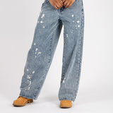 Bleach Wash Low Rise Baggy Jeans