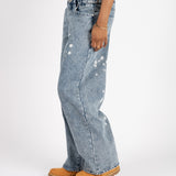 Bleach Wash Low Rise Baggy Jeans