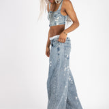 Bleach Wash Low Rise Baggy Jeans
