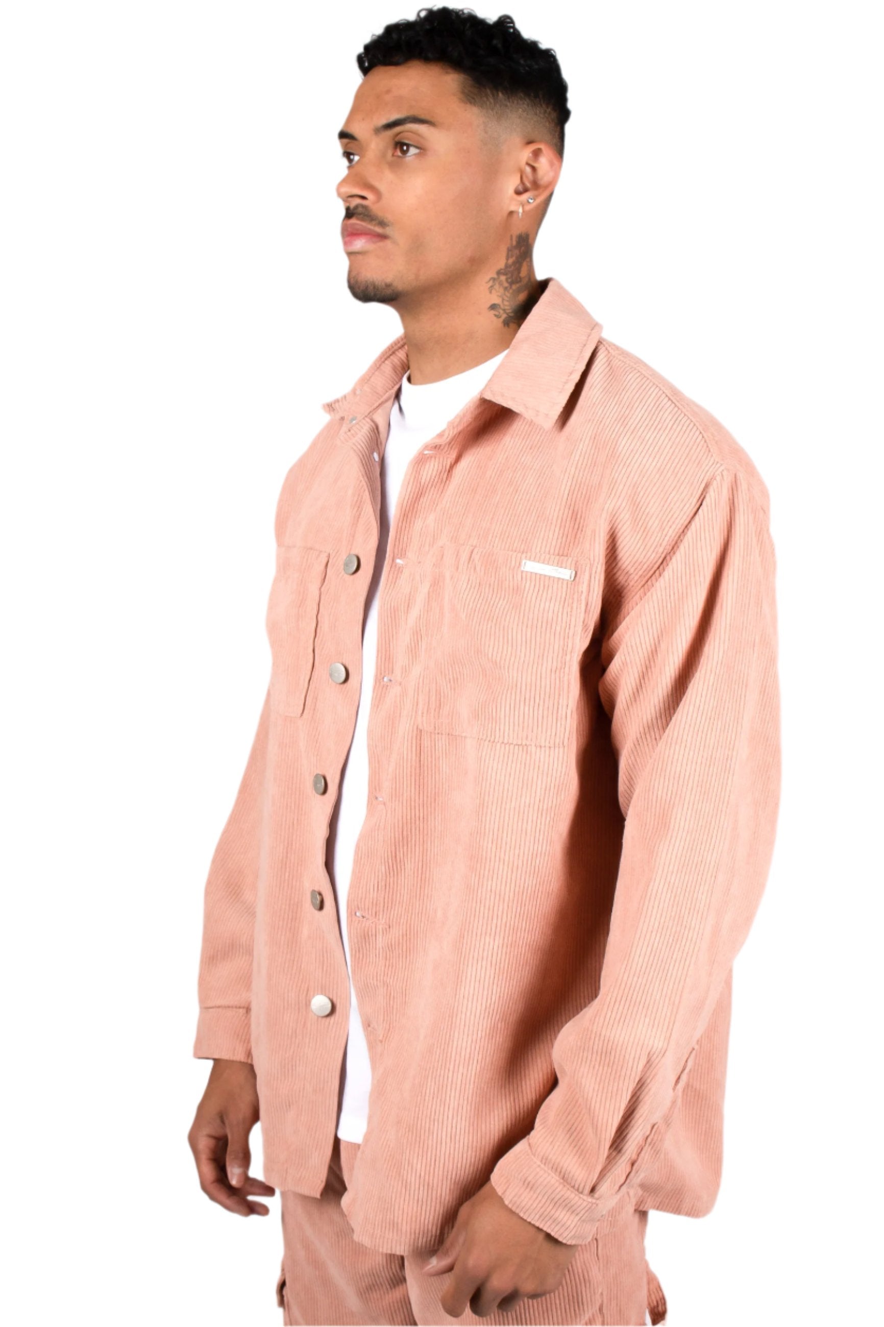 Blush Pink Corduroy Utility Cargo Shirt