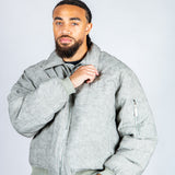 Maverick Oversized Nylon Bomber Jacket in Acid Wash Gre