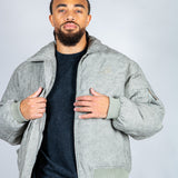 Maverick Oversized Nylon Bomber Jacket in Acid Wash Gre