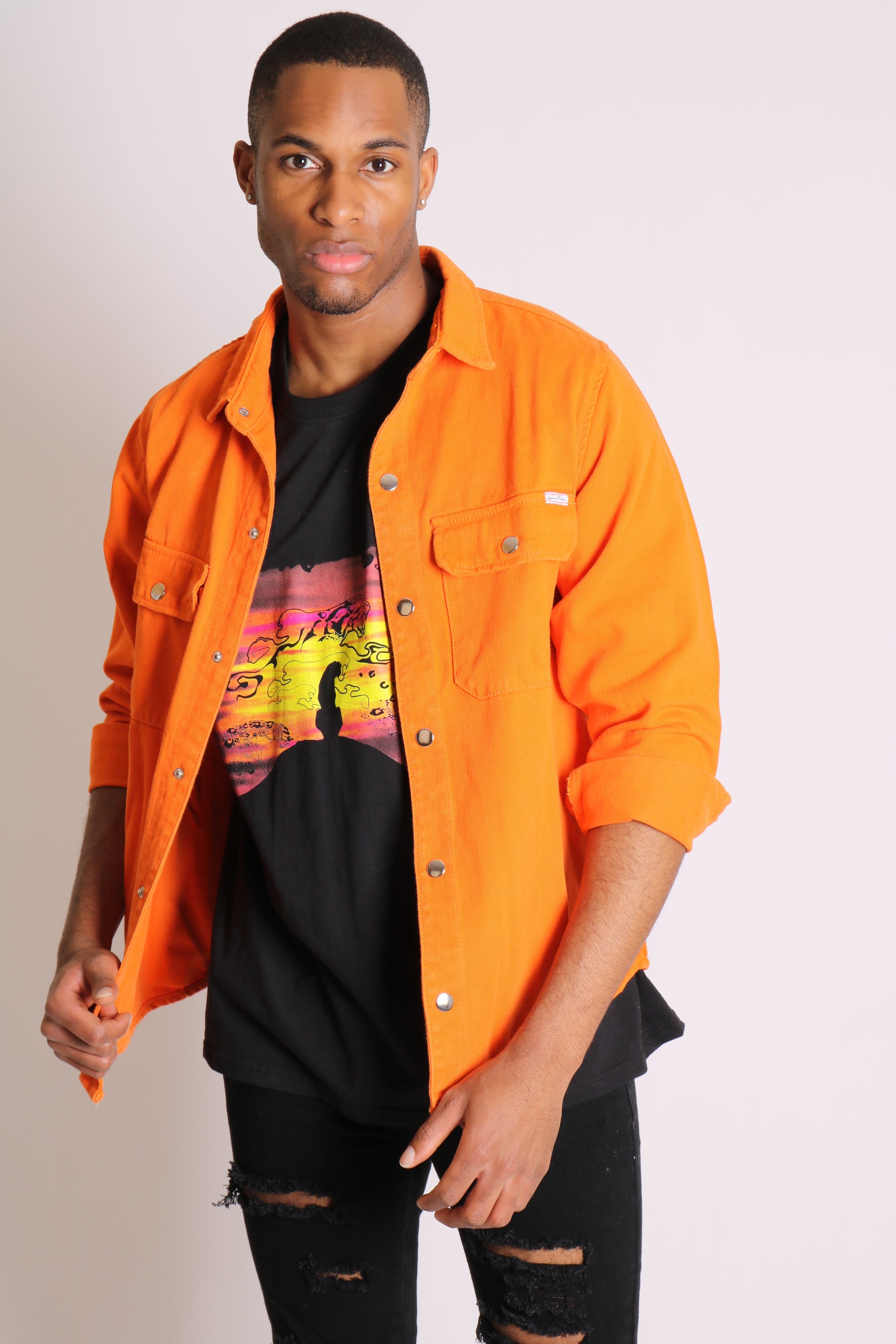 Neon Orange Denim Shirt