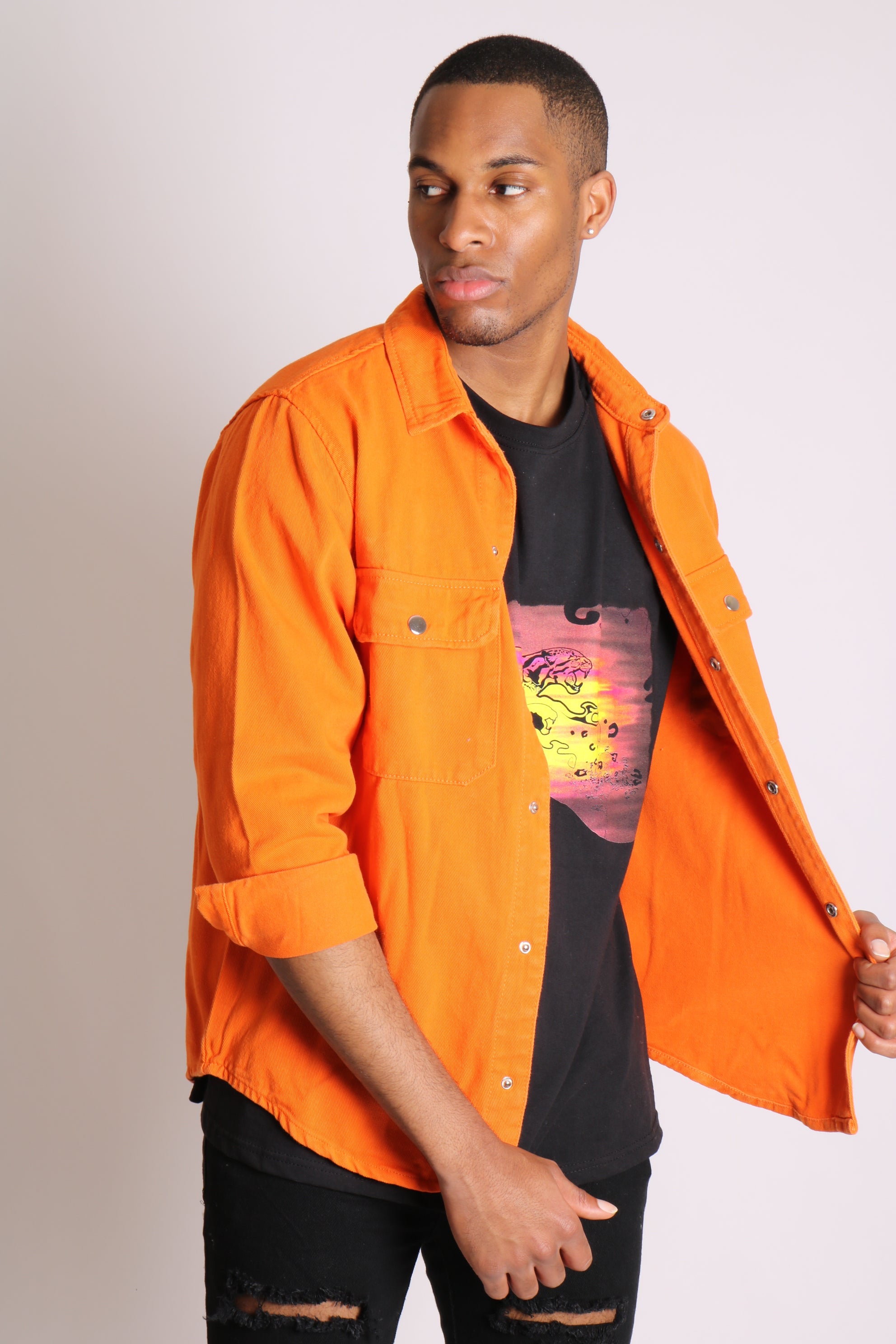 Neon Orange Denim Shirt