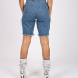 Denim Boyfriend Shorts With All Over Embellishment