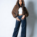 LNP Brown Fur Cropped Hooded Jacket