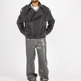 Washed Black Biker Jacket