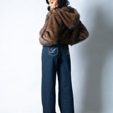 LNP Brown Fur Cropped Hooded Jacket