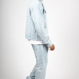 Straight Leg Jeans In Monogram Print In Lightwash Denim