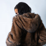 LNP Brown Fur Cropped Hooded Jacket