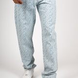 Straight Leg Jeans In Monogram Print In Lightwash Denim