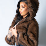 LNP Brown Fur Cropped Hooded Jacket