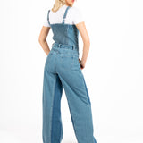Denim Panel Wide Leg Jumpsuit