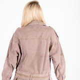 OVERSIZED ACID WASH BROWN DENIM BIKER JACKET