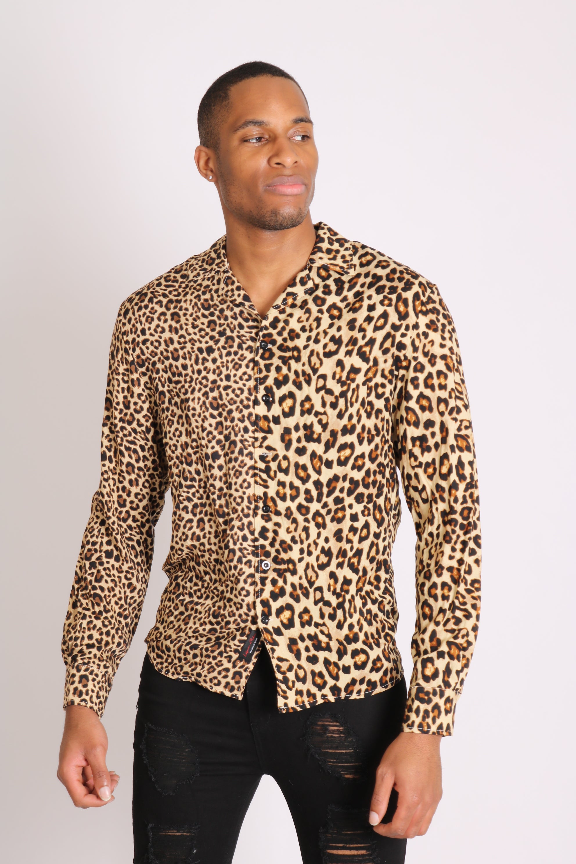 Spliced Leopard Print Long Sleeve Shirt