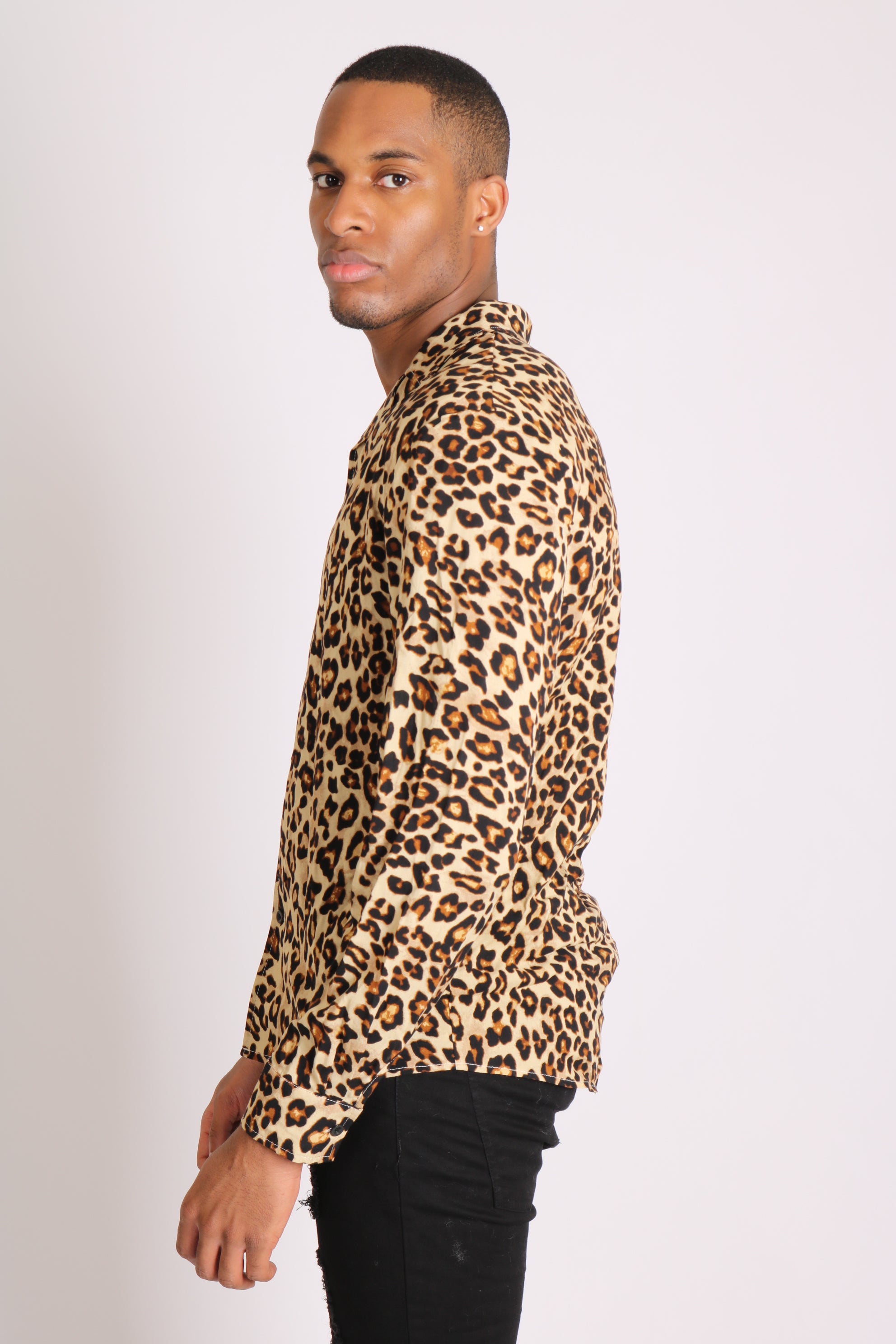 Spliced Leopard Print Long Sleeve Shirt
