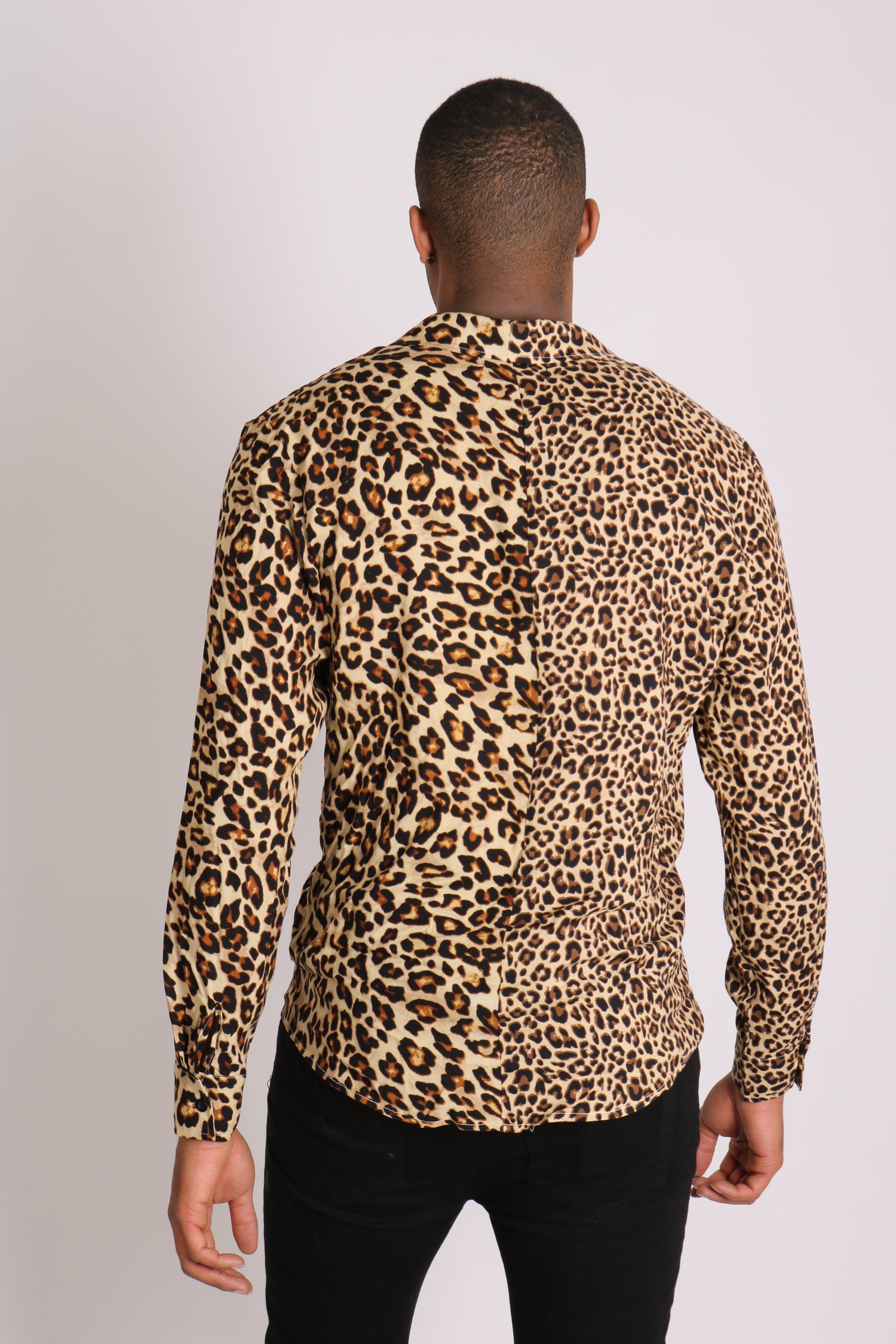 Spliced Leopard Print Long Sleeve Shirt
