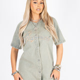VINTAGE WASH DENIM VARSITY DRESS