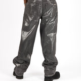 Metallic Coated Baggy Jeans