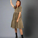 Tiered Midi Dress In Gold Sparkle Fabric