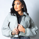 Roxy Oversized Nylon Bomber Jacket in Grey