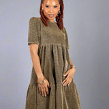 Tiered Midi Dress In Gold Sparkle Fabric