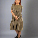 Tiered Midi Dress In Gold Sparkle Fabric