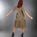 Tiered Midi Dress In Gold Sparkle Fabric