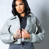Roxy Oversized Nylon Bomber Jacket in Grey