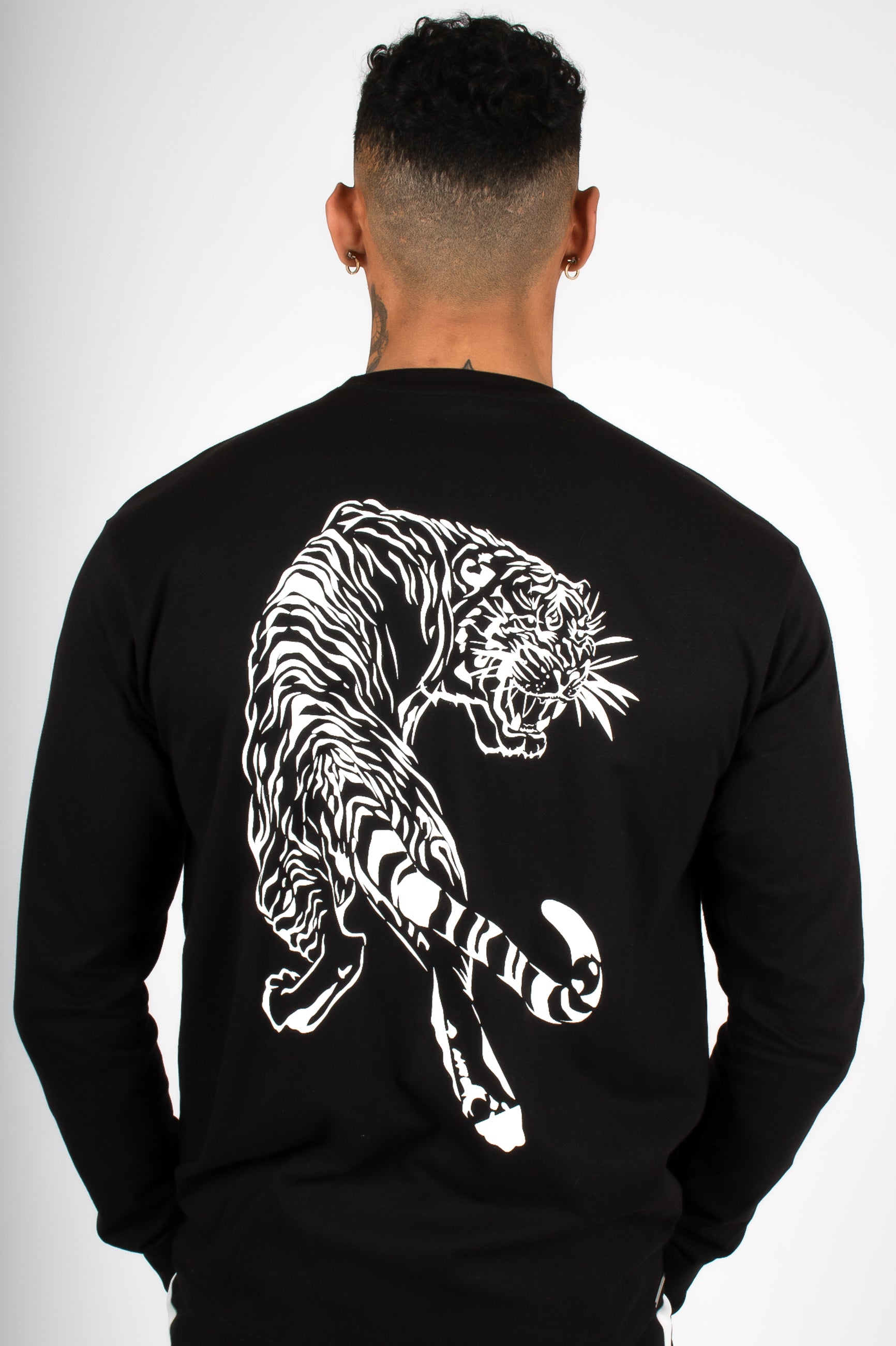 Tiger Print Long Sleeve Black T-Shirt