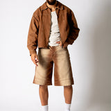 Washed Brown Denim Seam Detail Jorts