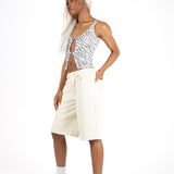 Ecru Pinstripe Denim Jorts