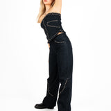 Indigo Denim Bandeau Corset With Stud Detail