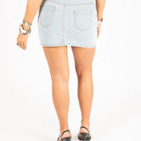 Stonewash Denim Diamante Embellished Skirt