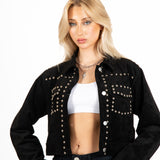 Black Suede Stud Detail Crop Jacket