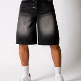 Washed Black Fireman Buckle Denim Jorts