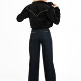 Black Suede Stud Detail Crop Jacket