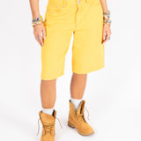 YELLOW DENIM VARSITY JORTS