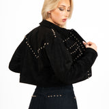 Black Suede Stud Detail Crop Jacket