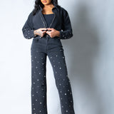 LNP boxy embellished denim jacket in black