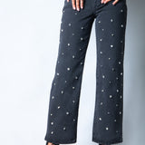 LNP Straight Leg Mid Rise Embellished Jean in Black