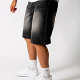 Washed Black Fireman Buckle Denim Jorts