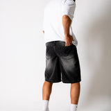 Washed Black Fireman Buckle Denim Jorts