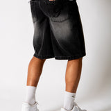 Washed Black Fireman Buckle Denim Jorts