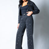 LNP boxy embellished denim jacket in black