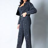 LNP boxy embellished denim jacket in black