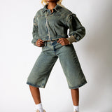 ALEX – Dirty Wash Boxy Zip-Through Denim Jacket