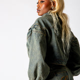 ALEX – Dirty Wash Boxy Zip-Through Denim Jacket