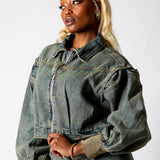 ALEX – Dirty Wash Boxy Zip-Through Denim Jacket