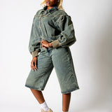 ALEX – Dirty Wash Boxy Zip-Through Denim Jacket